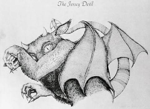 The Jersey Devil, the resident legendary cryptid of the Pine Barrens in New Jersey. According to local lore, this creature has haunted this wilderness area of southern New Jersey for nearly 250 years. Depicted in this drawing by Linda Reddington of Manahawkin, New Jersey, a writer and artist who has studied the regional legend extensively, the Jersey Devil is often described as having the head of a horse and the wings of a bat. (Bettmann/Corbis)