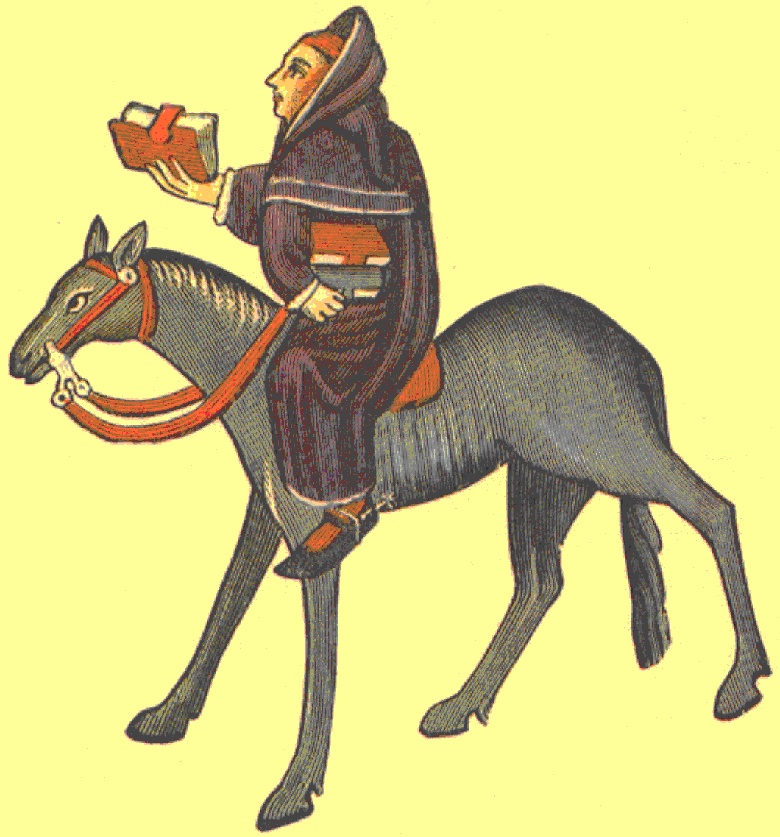 And gladly wolde he lerne and gladly teche. Chaucer's Clerk from the General Prologue to the Canterbury Tales. Illumination from the Ellesmere manuscript.